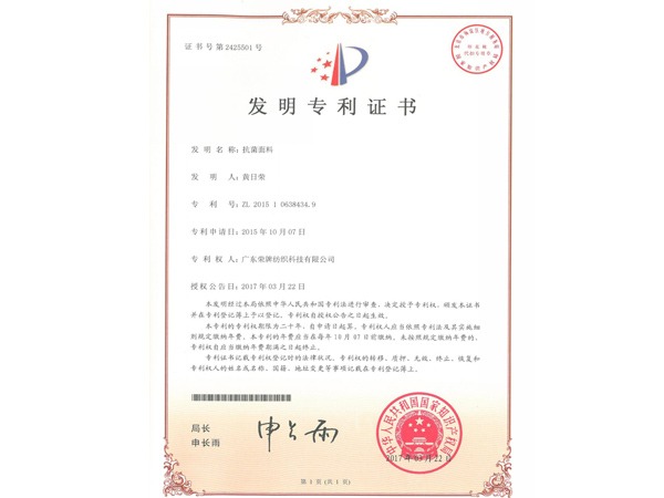 巅峰国际2017年获顺德政府颁发“发明专利证书”
